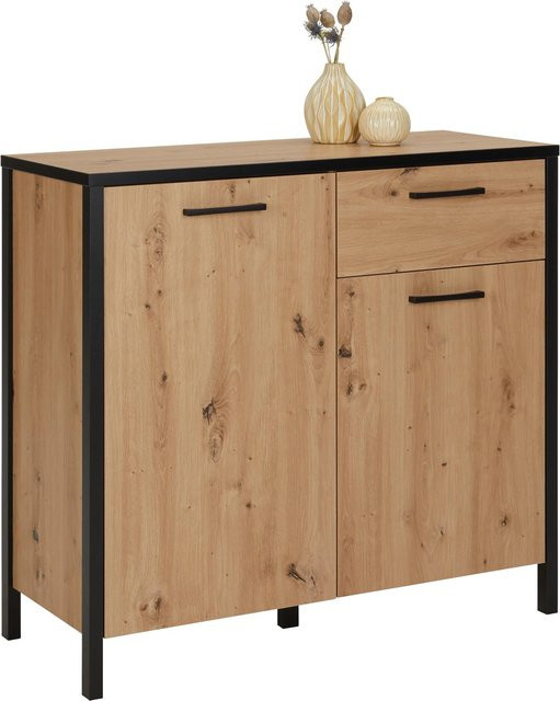 Mömax Kommode in Eiche und Schwarz, minimalistisches Design, B/T/H: 88 x 40 x 95 cm - Bild 1