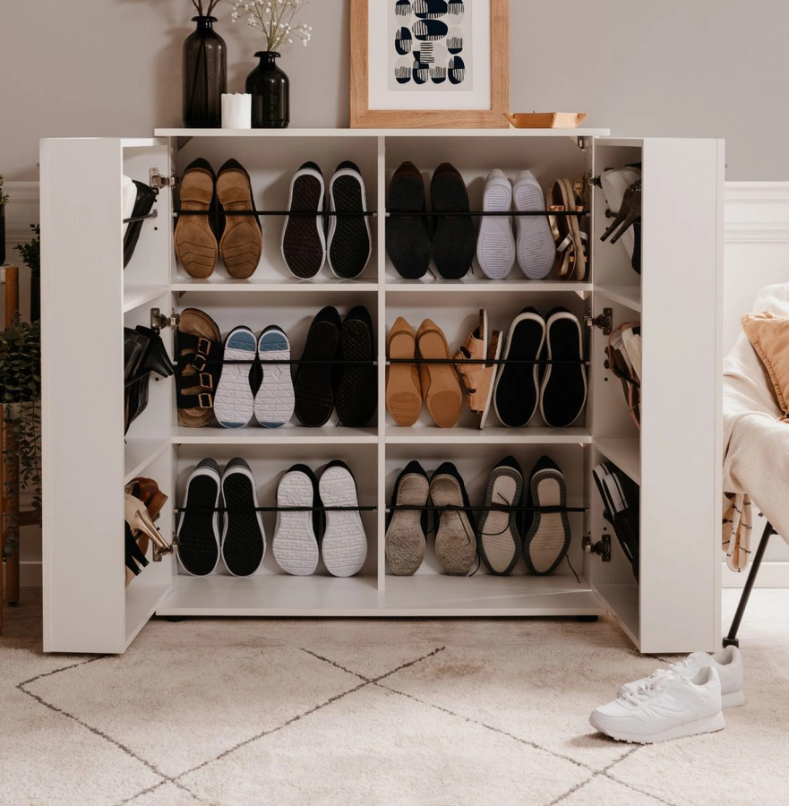 Schuhschrank Logu von Furn.Design in Weiß, modern mit 12 Fächern und 2 Türen, B/H: 100 x 110 cm - Bild 2