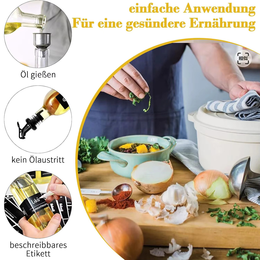 SIAZIH Öl- und Essigspenderflaschen aus Glas mit schwarzen Etiketten, transparent, 250 ml, 6er-Pack - Bild 3
