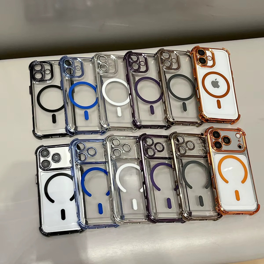 MagSafe iPhone Hülle mit Airbag-Schutz und magnetischer Ladefunktion, transparent oder orange, passend für iPhone 11 bis iPhone 17 Pro Max - Bild 2
