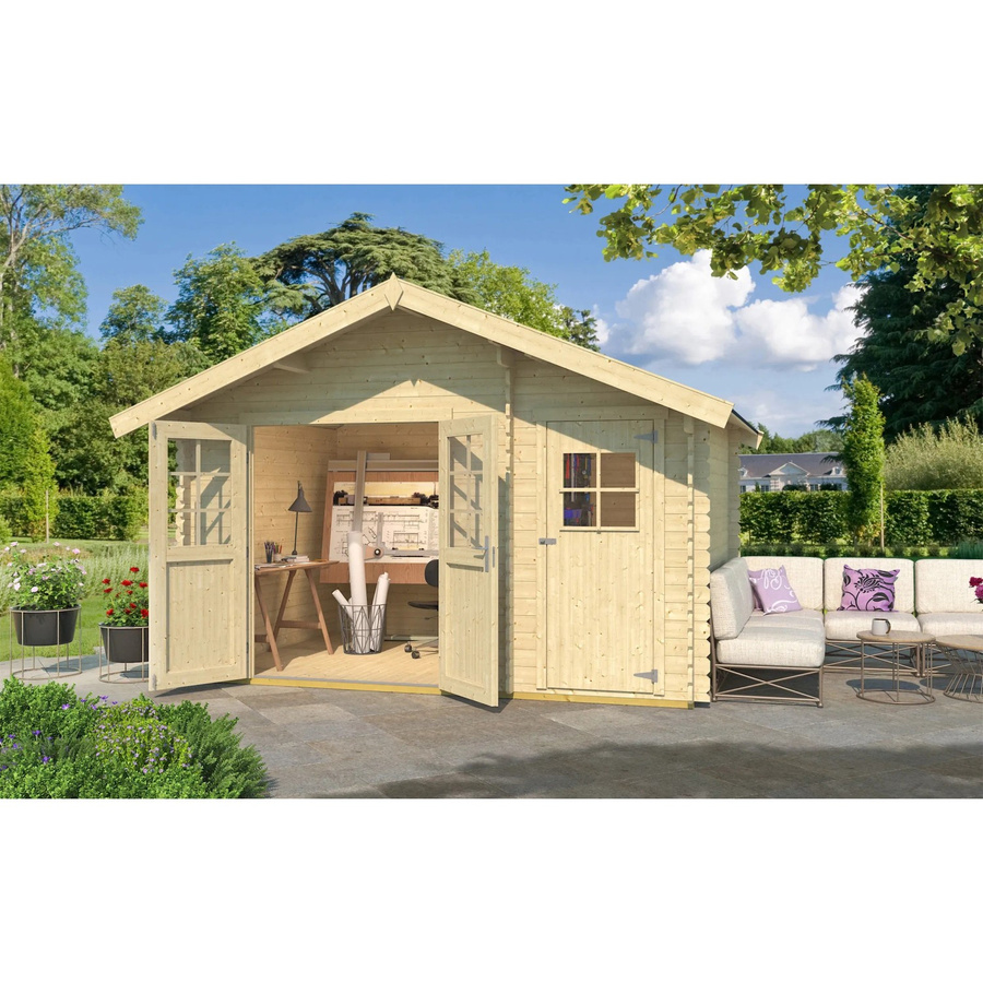 Weka Holz-Gartenhaus Brixen mit Satteldach in Braun, Blockbohlenbauweise, B: 370 cm, T: 250 cm - Bild 2