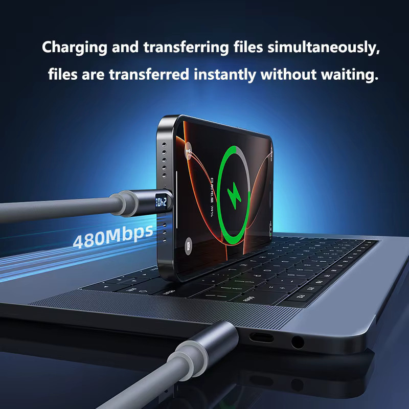 DIXSG 240W Typ-C zu Typ-C Schnellladegerät mit Digitalanzeige und USB-C Datenkabel in Schwarz oder Grau - Bild 3