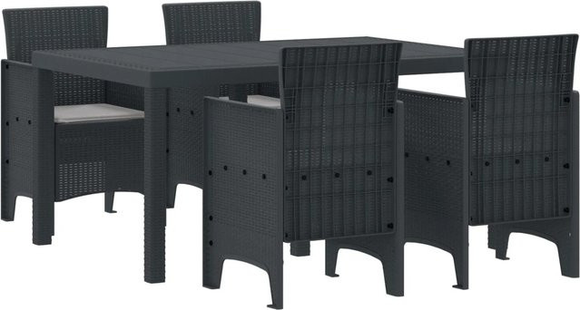 vidaXL 5-teiliges Garten-Essset aus Poly-Rattan mit Kissen in Anthrazit - Bild 1