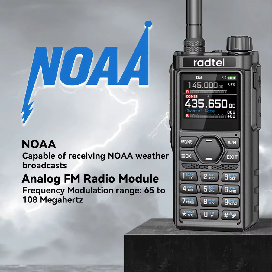 Radtel RT-910 Vollband-Walkie-Talkie in Schwarz mit 960 Kanälen, 45–59 MHz, NOAA-Spektrumanalysator, AM/FM und tragbarem Amateurfunk - Bild 4