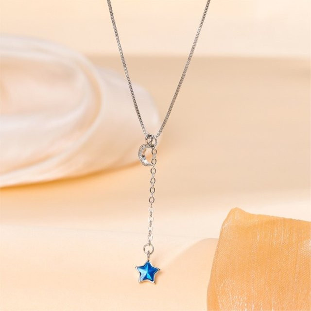 Halskette 925 Silber, Kristallstern und Mond, Kristall, Unisex - Bild 1
