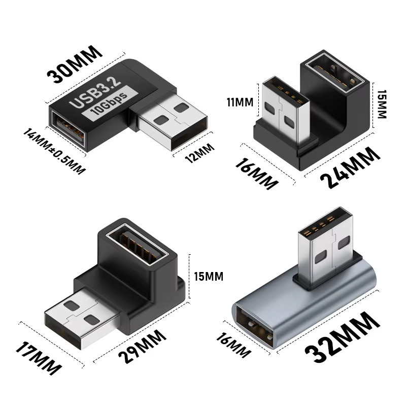 Geris Power USB-C auf USB-A 90-Grad-Adapter in Schwarz für 10-Gbit/s-Datenübertragung als rechtwinklige Verlängerung von Stecker zu Buchse - Bild 6