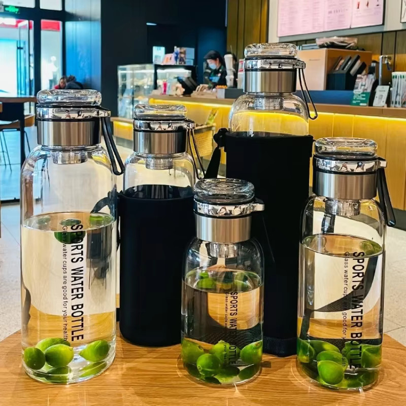 DHDH Glas-Wasserflasche transparent für Outdoor-Sport und Reisen - Bild 2