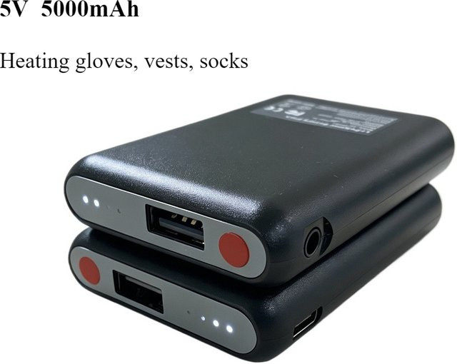 YTBNA Heizbatterie 5V 5000mAh wiederaufladbar in Schwarz für Heizwesten und Heizsocken - Bild 1