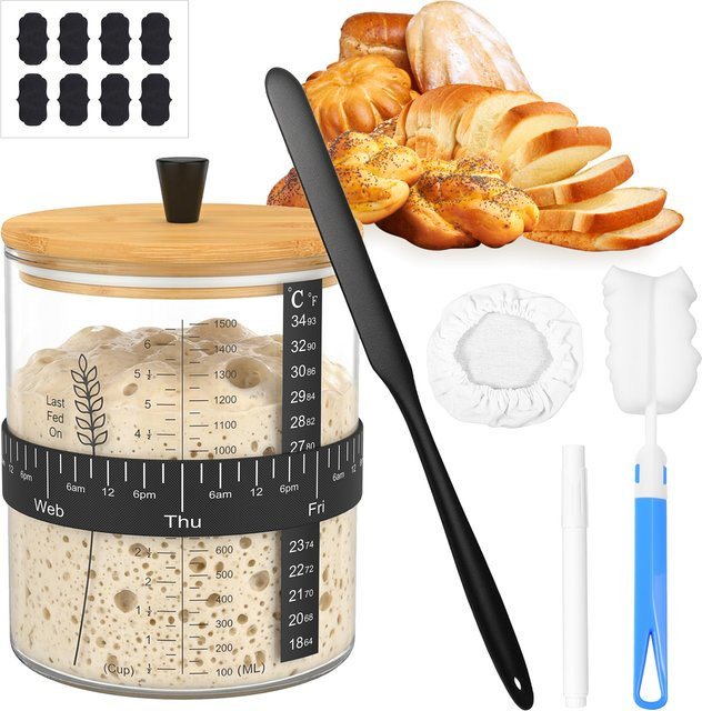 Willstar Sauerteig-Starter-Glas-Set aus transparentem Glas, hitzebeständiger Behälter für Backen und Fermentation, 1500 ml und 900 ml - Bild 1