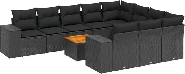 vidaXL 11-teilige Garten-Sofagarnitur in U-Form aus Polyrattan mit Kissen in Schwarz - Bild 1