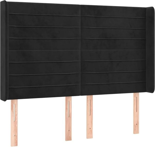 vidaXL LED Kopfteil in Schwarz aus Samt mit integrierter Beleuchtung und USB-Anschluss, B: 147 cm, T: 16 cm, H: 118 cm bis 128 cm - Bild 1