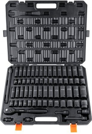 VEVOR 65-teiliges Schlagschlüssel-Set 1/2 Zoll Antrieb, SAE 3/8 bis 1-1/4 Zoll und Metrisch 10-24mm, 6-Punkt aus Chrom-Vanadium-Legierungsstahl, Schwarz - Bild 1