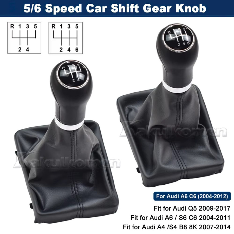 GOOOODABC Schaltknauf mit Lederhülle für Audi A6 A4 S4 B8 8K A5 8T 8F Q5 8R 2007-2015 C6 2004-2012, 5- oder 6-Gang, Schwarz - Bild 2