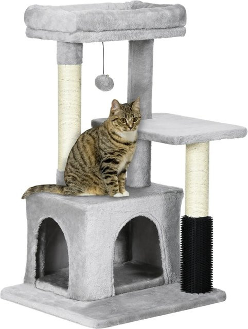 PawHut Kratzbaum für Katzen mit Katzenhöhle und integriertem Spielzeug in Hellgrau, B/T/H: 48 x 48 x 85 cm - Bild 1