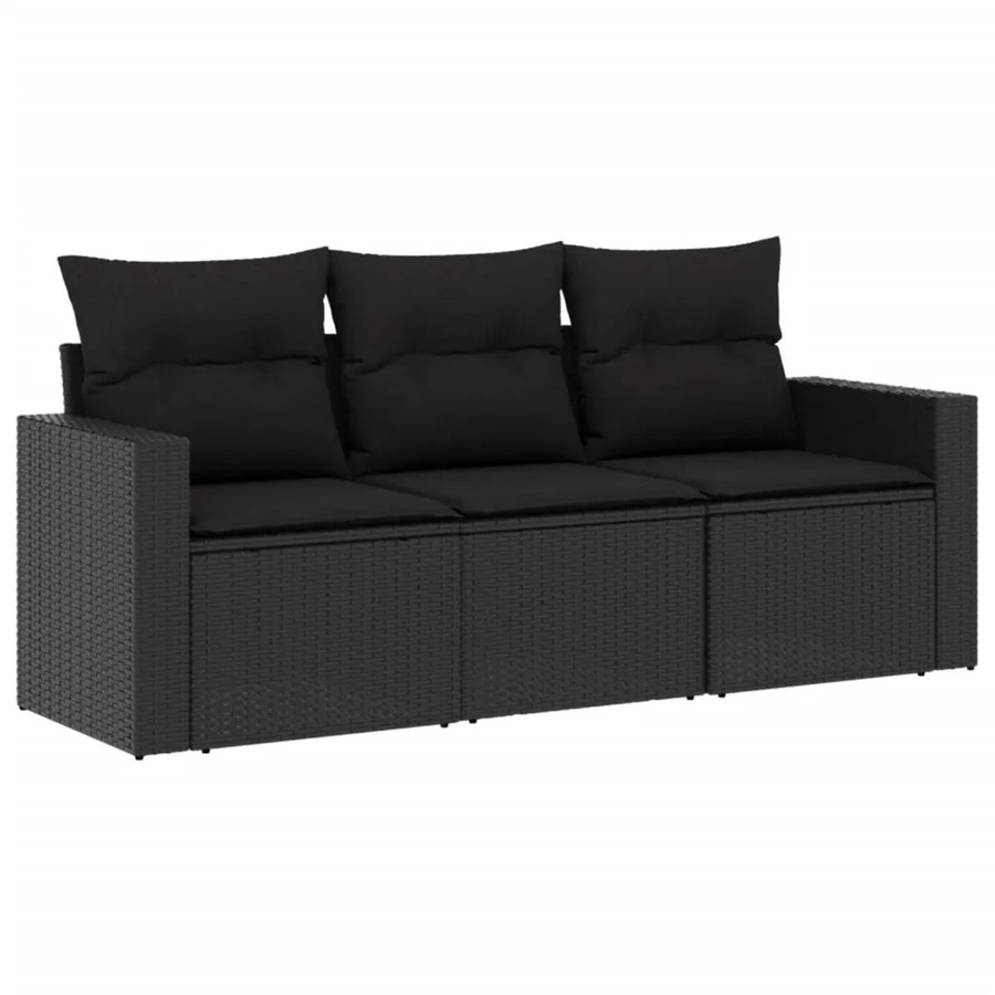 vidaXL 3-tlg Garten-Sofagarnitur in L-Form mit Kissen, Schwarz, Poly Rattan und Metallrahmen - Bild 2