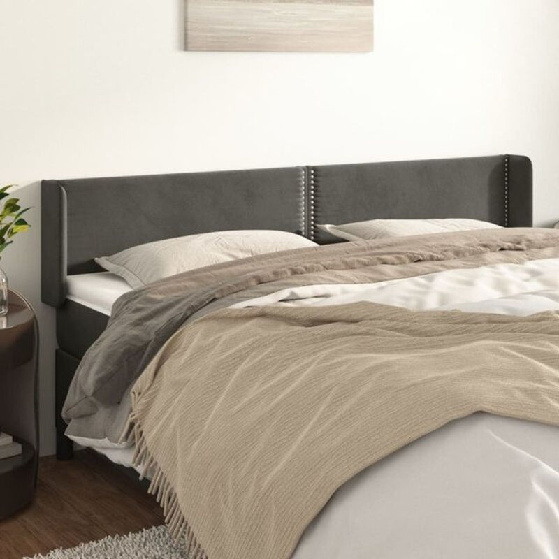 vidaxl Kopfteil mit Ohren aus Samt in Dunkelgrau Anthrazit B/H: 163 x 78/88 cm, Tiefe: 16 cm - Bild 1