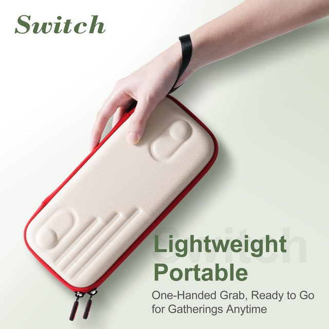 Tragetasche für Nintendo Switch, Nylon-Schutzhülle für Nintendo Switch OLED und Lite mit 10 Spielkassetten-Slots, Reiseetui in Beige oder Rot - Bild 1