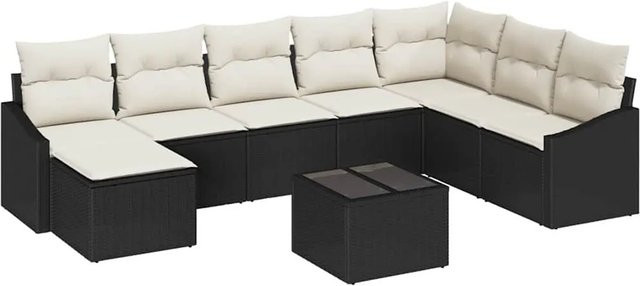 vidaXL Garten-Sofa-Set 9-teilig in Schwarz und Beige aus Poly-Rattan mit Metallgestell und Polsterkissen für Terrasse und Garten - Bild 1