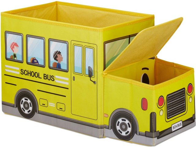 Relaxdays Sitzbox School Bus, faltbare gepolsterte Sitzbox für Kinder, mehrfarbig, B/T/H: 33 x 27 x 56 cm - Bild 1