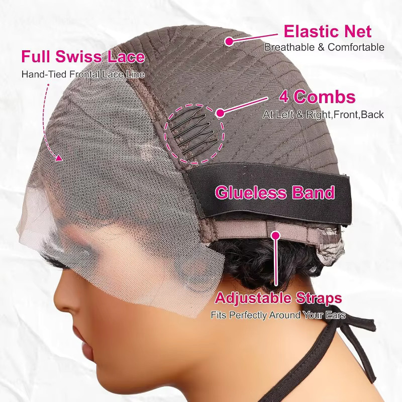 GloTress Pixie-Schnitt Lace-Front-Perücke, Echthaar, Schokolade 4, Wellig - Bild 4