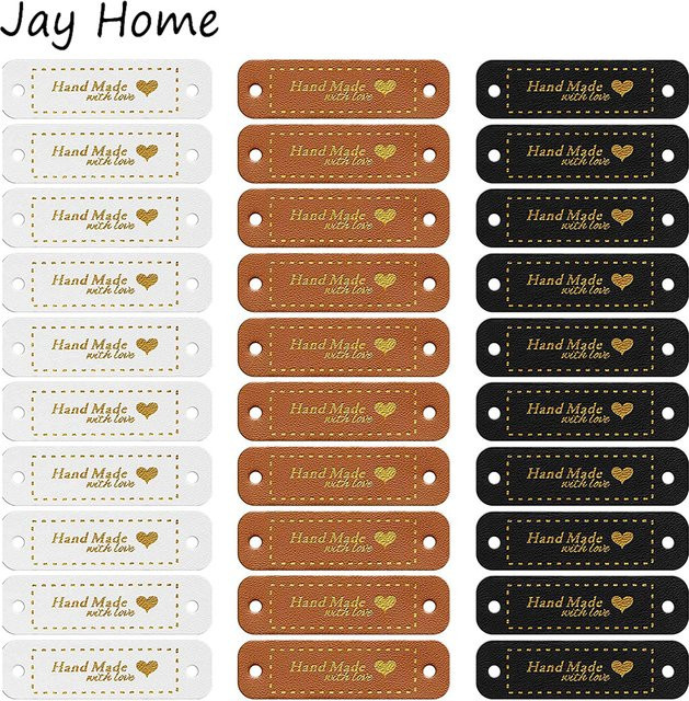 30 Stück JAY HOME Handgefertigte PU-Lederanhänger mit Liebesherz als Nähetiketten und DIY-Verzierung für Strickzubehör - Bild 1