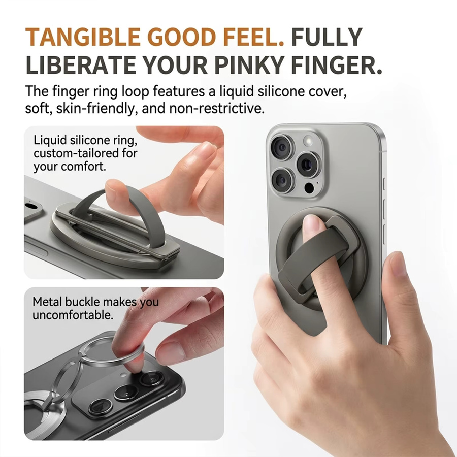 Magnetischer faltbarer Handyhalter aus Silikon in Orange mit 360 Grad Drehfunktion für MagSafe iPhone und Samsung - Bild 4