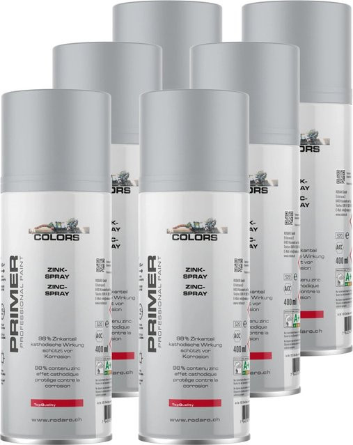 COLORS Zinkspray Sprühlack 6er Set Grau, schnelltrocknend und deckend für Metall, 6 x 400 ml - Bild 1
