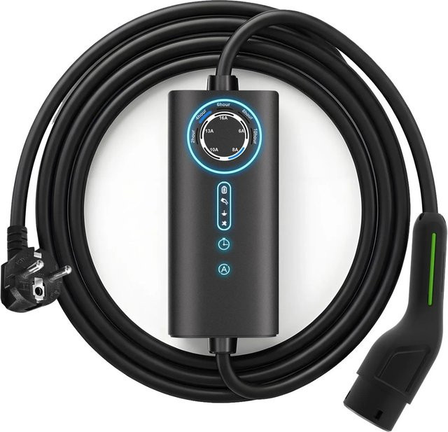 Junsun EV Ladegerät 3,5kW mit 10m Type 2 Kabel, 1-phasig, 6-16A, Schwarz - Bild 1