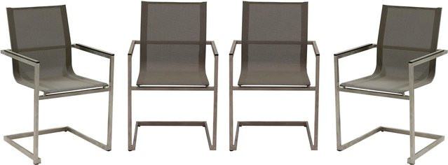DELUKE Gartenstuhl 4er Set DIRK Freischwinger aus Edelstahl und Textilene in Grau - Bild 1