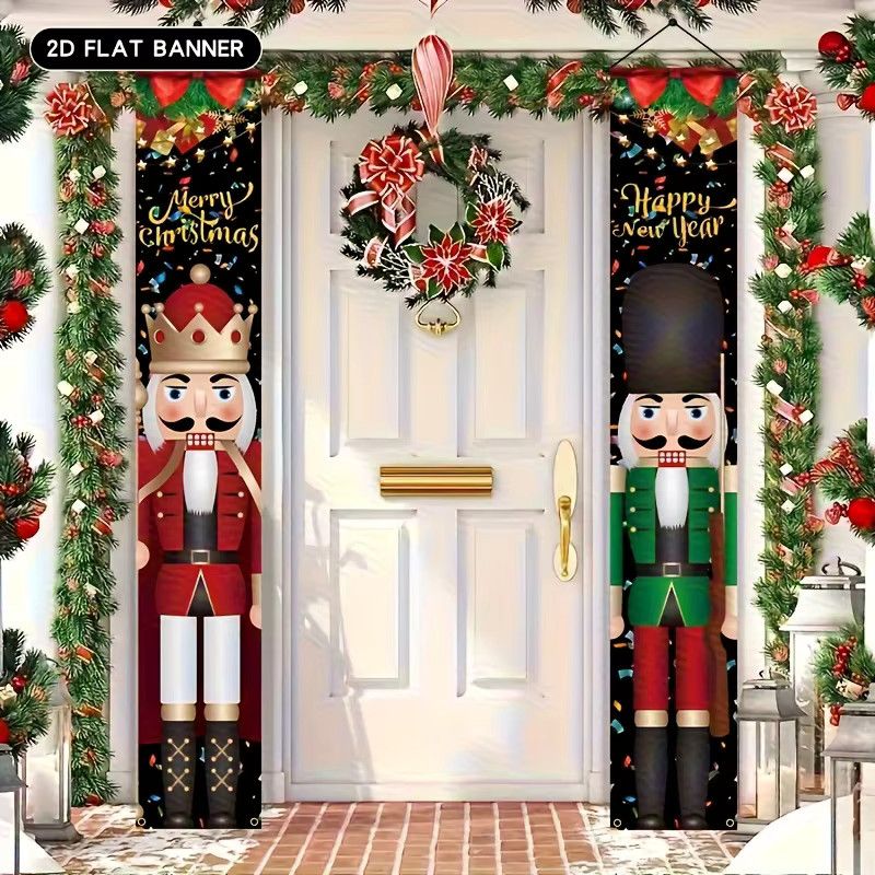 VIKAMA Weihnachts Banner Couplet mit Nussknacker Soldat als 2D Flat Dekoration für Weihnachten und Neujahr, Multicolor, Rechteckig - Bild 3
