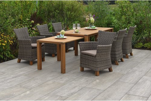 Merxx Gartenmöbelset Toskana 8-teilig aus Akazienholz und Aluminium in Natur mit ausziehbarem Tisch und 6 Sitzplätzen - Bild 1