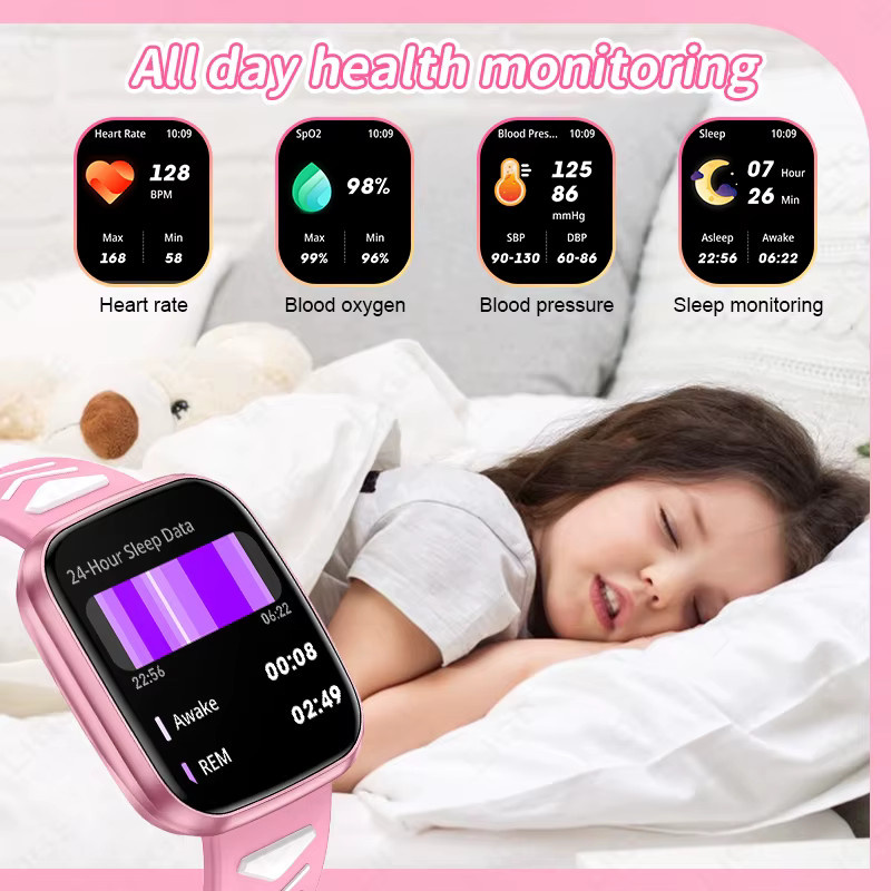 LIGE Kinder Smartwatch mit Bluetooth Anruffunktion, IP67 wasserdicht, Gesundheitsüberwachung und Puzzle-Spielen für Jungen und Mädchen in Blau oder Pink - Bild 4