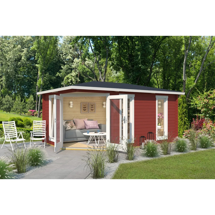 Lasita Blockbohlenhaus Edinburgh Gartenhaus in Schwedenrot mit Spitzdach und klassischem Design, B/H/T: 448 x 246 x 280 cm - Bild 2