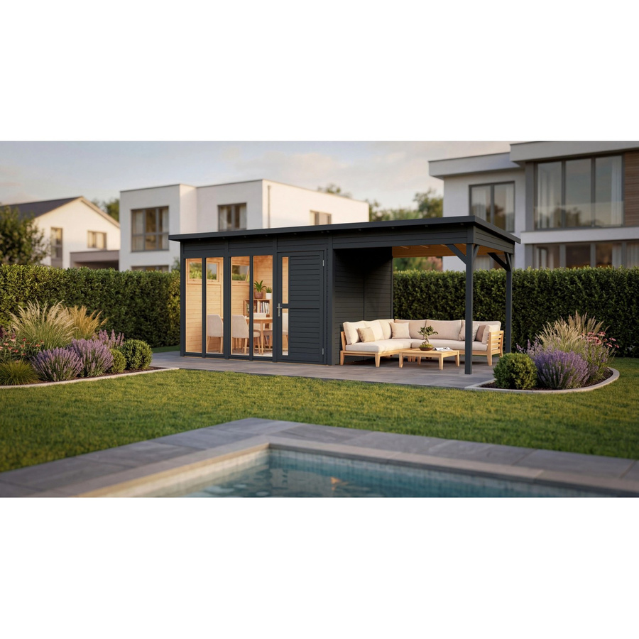Bertilo Holz-Gartenhaus Pentus3Off.L mit Flachdach in Anthrazit, modernem Design, B: 232 cm, T: 160 cm, H: 115 cm - Bild 2