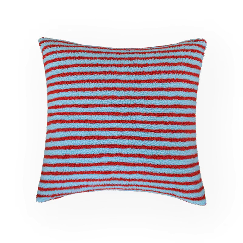 CANIRICA Kissenbezug Plüsch mit Kontrast Streifen in Rot und Blau, B/B: 45 x 45 cm - Bild 2
