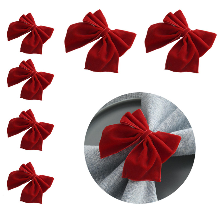 Roter Schleifen Serviettenring aus Samt von KONNWEI für Hochzeit, Geburtstag und Weihnachten - Bild 2