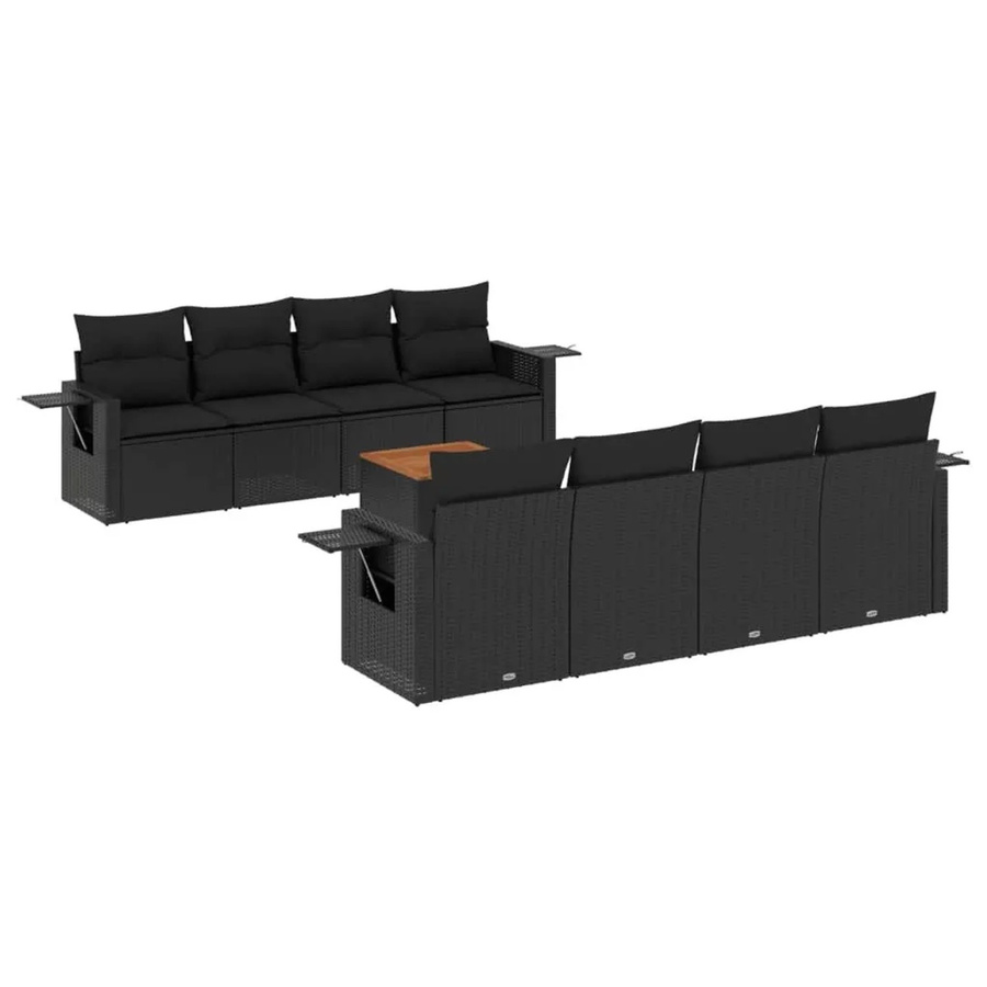 vidaXL 9-tlg. Garten-Sofagarnitur aus Polyrattan in Schwarz mit Kissen und Couchtisch - Bild 2