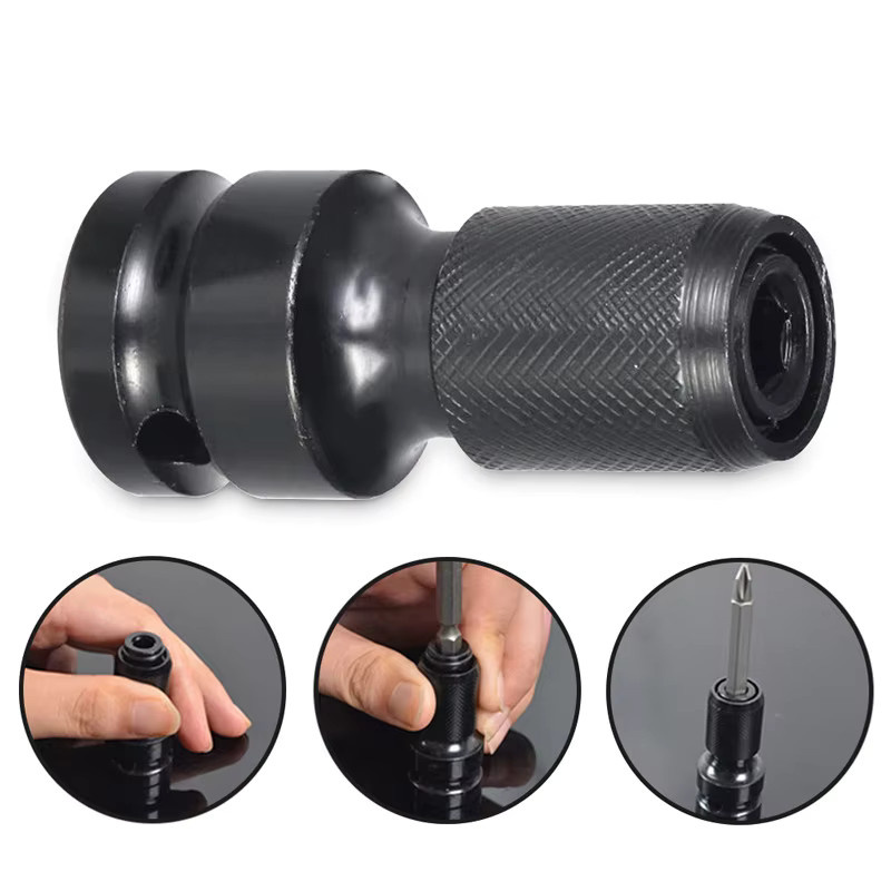 Adapter Set für Schlagschrauber von 1/2 Zoll auf 1/4 Zoll Hex Ratsche Buchse in Schwarz - Bild 5