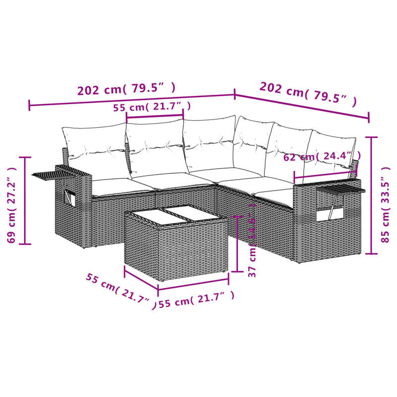 Vidaxl Gartenmöbel-Set aus Polyrattan mit 6-teiligem Polster-Set in Beige - Bild 1
