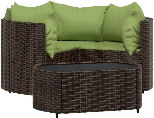 vidaXL 4-tlg Garten-Lounge-Set in L-Form aus braunem Poly-Rattan mit Kissen und Couchtisch - Bild 1
