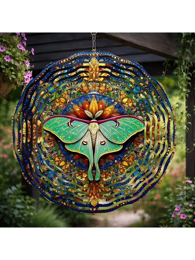 CIFBUY Motten-Mandala Windspiel in Hellgrau als Boho Gartenkunst zum Aufhängen - Bild 4