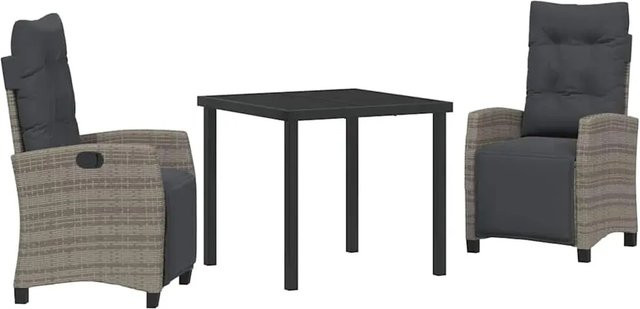 vidaXL Garten Essgruppe 3-teilig aus Poly-Rattan und Glas in Grau - Bild 1