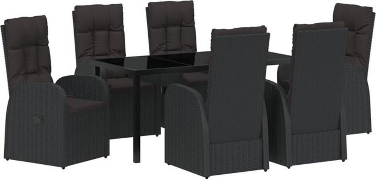 7-teiliges Garten-Esszimmer-Set vidaXL aus Poly-Rattan und Metall in Schwarz mit Kissen - Bild 1