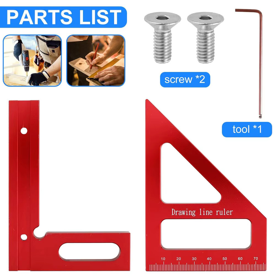 Präzisions-Quadratwinkelmesser aus Aluminiumlegierung für Holzbearbeitung und Ingenieurwesen, Rot - Bild 4