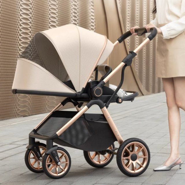 Warm house Kinderwagen in Beige mit Stoßdämpfung und One-Hand-Fold für Outdoor-Reisen - Bild 1