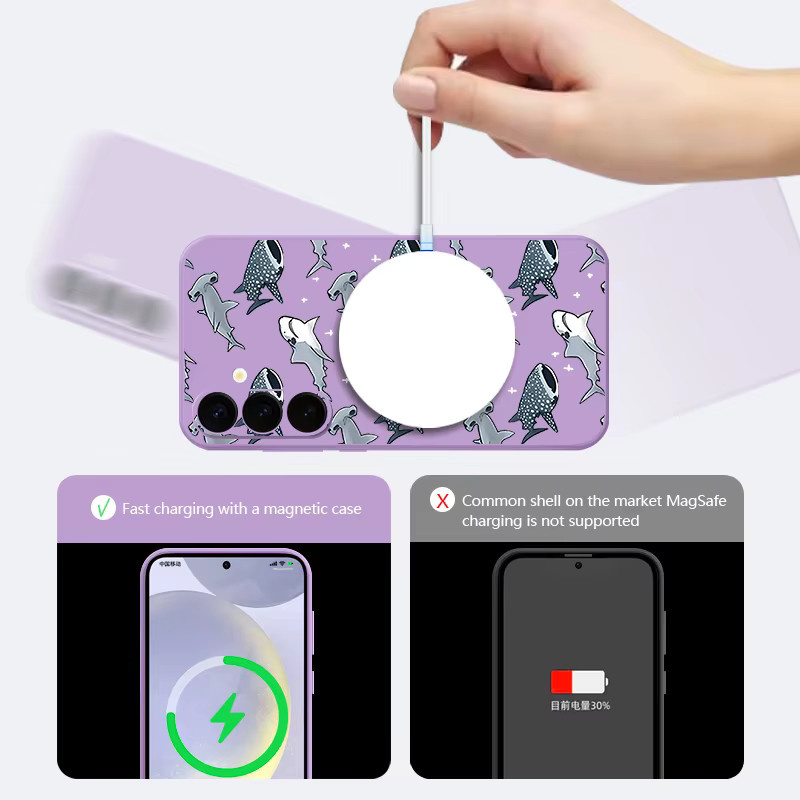 YISHANGOU Silikonhülle mit Hai-Muster und Trageschlaufe für Samsung Galaxy S25 S24 S23 S22 Ultra Plus S21 FE sowie S20, magnetische Handyhülle in Beige, Weiß oder Lila - Bild 2