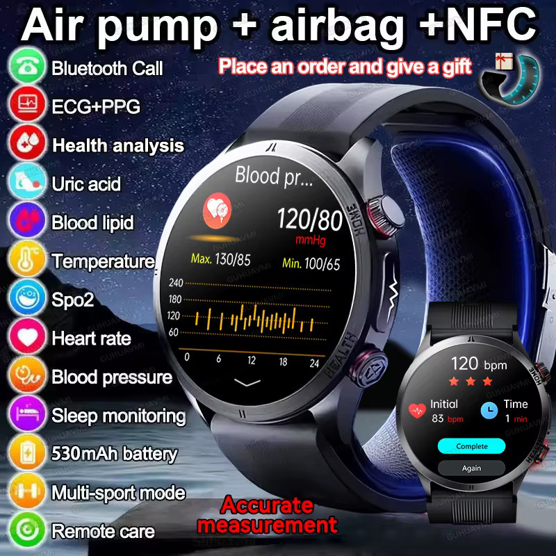 GUHUAVMI Smartwatch mit 1,43 Zoll AMOLED-Display in Schwarz mit NFC, EKG, Herzfrequenzmessung und Bluetooth-Anruffunktion für Android und iOS - Bild 7