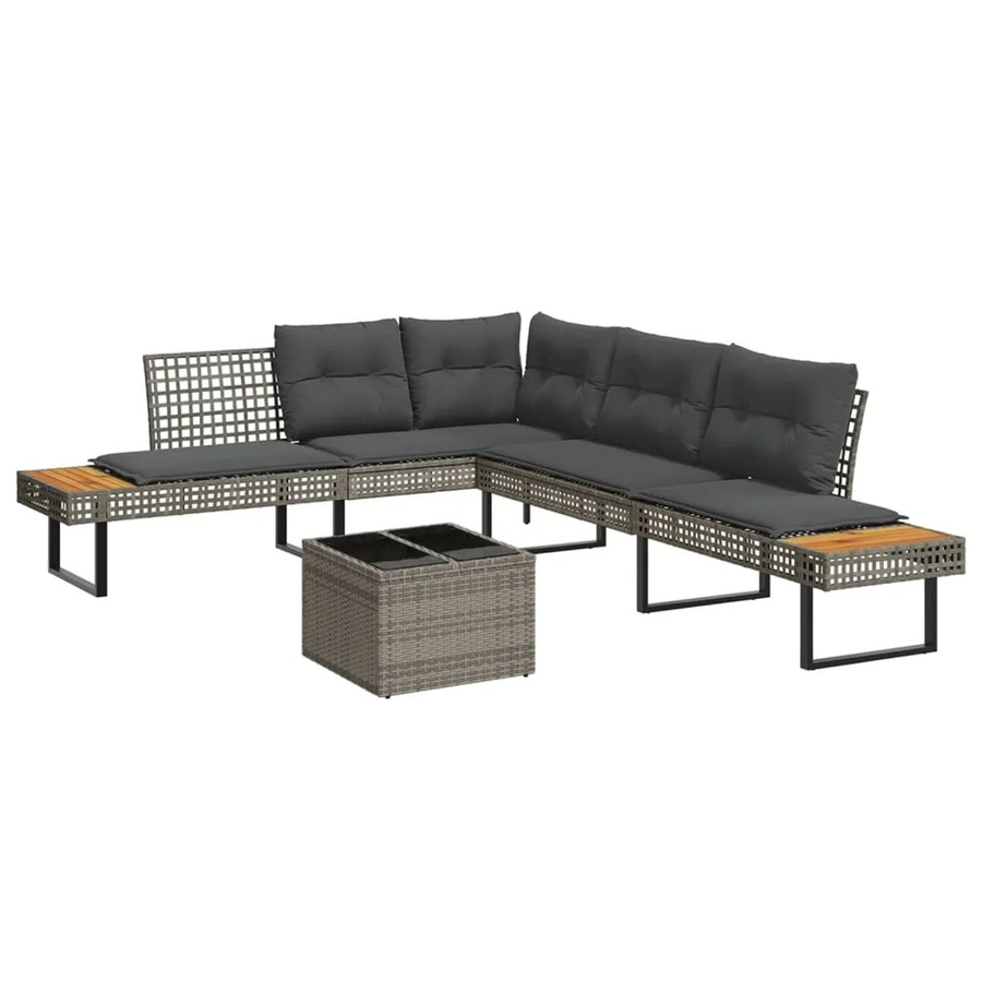 vidaXL 2-teilige Garten-Sofagarnitur in L-Form mit Tisch und Kissen in Grau aus Poly-Rattan und pulverbeschichtetem Stahl - Bild 2