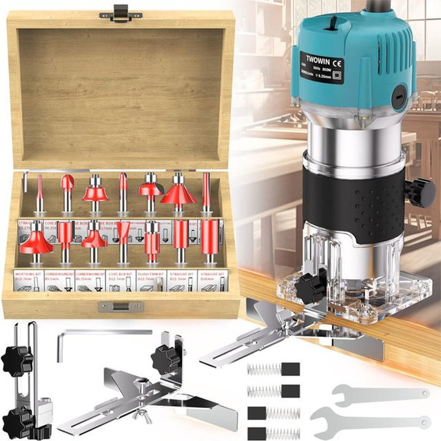 Lpnove Holzfräsmaschine Elektrotrimmer in Blau mit 800W und 30000 U/min sowie 1/4 Zoll Aufnahme - Bild 1