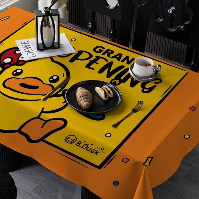 B-B D-Duck Tischdecke aus PVC in Gelb, wasserdicht und ölbeständig, rechteckig mit grafischem Design - Bild 1